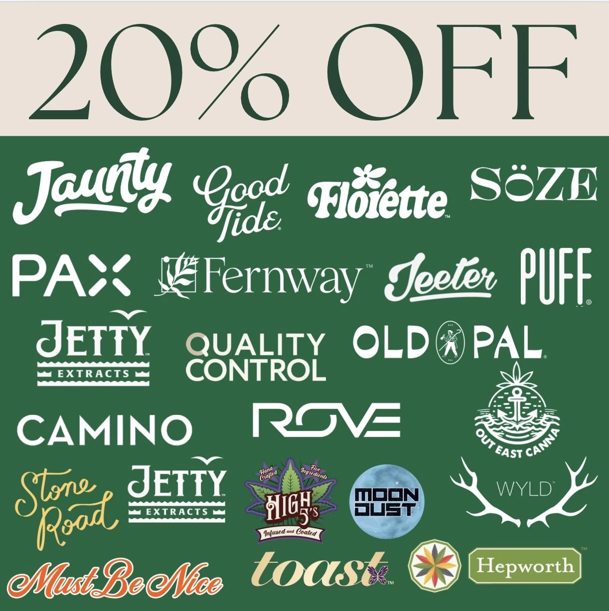 20% off Memorial Day Weekend 