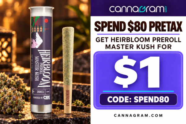 Spend $80, Get Heirbloom Preroll Master Kush for $1