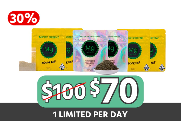 Get an Oz + 4g’s of Kief for only $70 (2x 14g Mico Greenz 1/2oz Infused Preground flower + 4x 1g MG Kief)