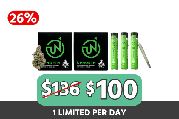Get 3 UpNorth Strawberry Cough 1g Indoor Prerolls and 2x Maui Wowie $100 (Save $36 | 26% Off)