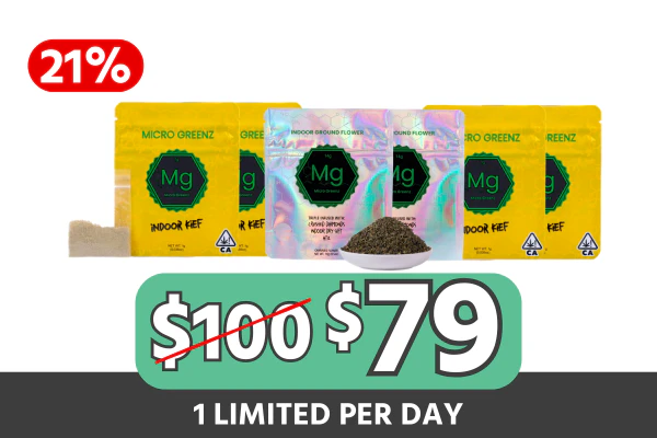 Get an Oz + 4g’s of Kief for only $79 (2x 14g Mico Greenz 1/2oz Infused Preground flower + 4x 1g MG Kief)