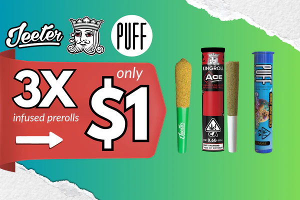 Build a cart with a $200+ subtotal, Get 3x infused prerolls for $1