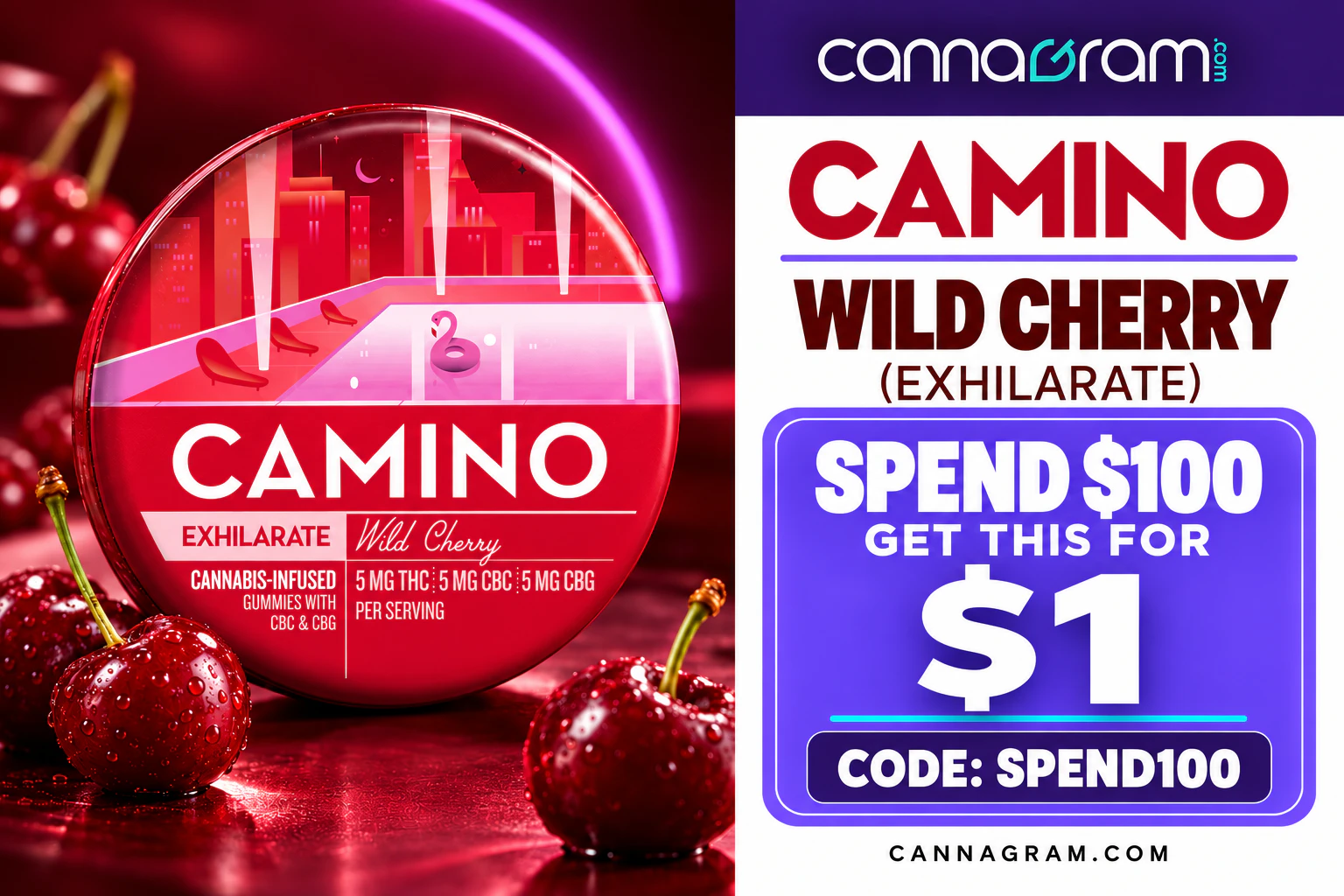 Spend $100 PRETAX, Get Wild Cherry (Exhilarate) | Camino for $1