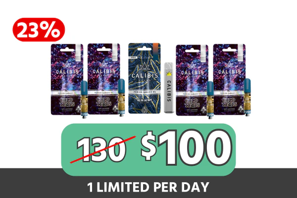 Calibis Cold Terps - Choose 4 Cold Terps Vapes and get a Mango Tango (H) | 1g High Potency Vape AIO | Calibis Farms + Lanyard and Sticker pack $100 (Save $30 | 23% Off)