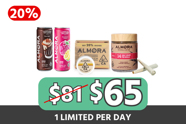 Bundle Description: Mix, match, and save with the Almora Preroll + Prebiotic Soda + Concentrate Bundle — $65 and save $16 (20% off). Choose 1× Almora 0.5g 14-pack prerolls, 2× Almora 12oz 100mg Prebiotic Sodas, and 1× Almora concentrate from the available selection for one simple, fixed bundle price. It’s a complete Almora lineup combining prerolls, beverages, and concentrate with better value than buying each item separately. Limited-time bundle while supplies last.