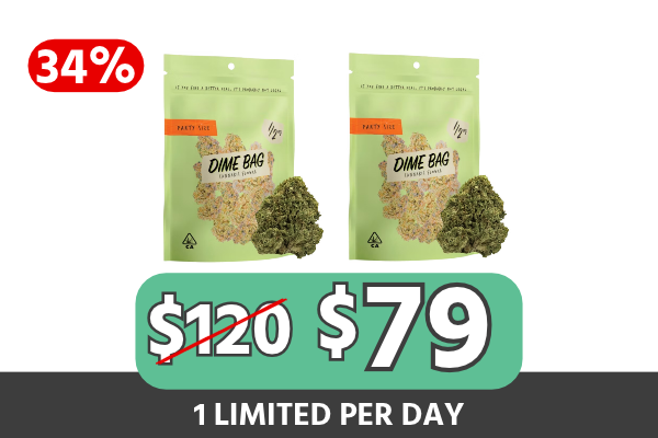Bundle Description: Stock up and save with the Dime Bag Ounce Bundle — $79 and save $41 (34% off). This fixed-price bundle includes 1× Colombian Red (H) 14g Greenhouse Flower plus 1× Banana Blaze (S) 14g Greenhouse Flower, giving you a full ounce of Dime Bag flower for one simple bundle price. It’s a strong-value flower stock-up deal for customers who want variety and major savings. Limited-time bundle while supplies last.