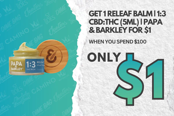 Spend $100 Get 1 Releaf Balm | 1:3 CBD:THC (5ml) | Papa & Barkley for $1