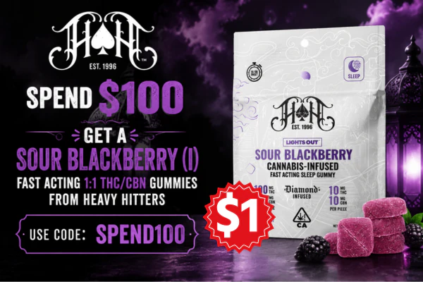 Spend $100 Get a Heavy Hitters Sour Blackberry Fast Acting Gummies for $1