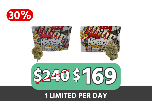 Bundle Description: Mix, match, and save with the Hotbox Half Duo — $169 and save $71 (30% off). Choose any 2× Hotbox 14g flower from Azian Fantasy (H), Blue Dream (S), or Kush Mints (I) and build your preferred one-ounce lineup for one simple, fixed bundle price. It’s a strong Hotbox flower stock-up deal with major savings compared with buying each half separately. Limited-time bundle while supplies last.