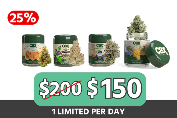 CBX 8ths Penny Deal — Buy 3, Get Jetlag OG for $0.01 (Save $49.99 | 25% Off)