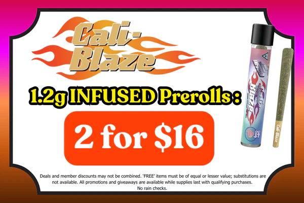 CALI BLAZE 1.2g Infused Prerolls: 2 for $16
