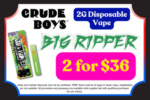 BIG RIPPER 2g Disposable Vape:  2 for $36