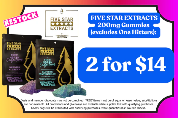 FIVE STAR EXTRACTS 200mg Cured Badder Gummies: 2 for $14