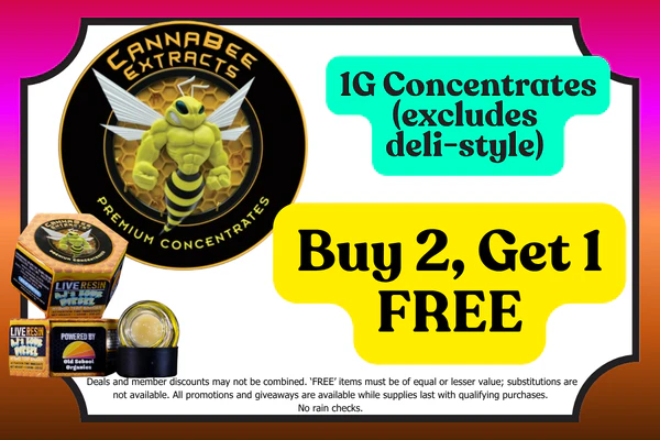 CANNABEE EXTRACTS 1g Resin (excludes Bulk/Deli Style): Buy 2, Get 1 FREE!