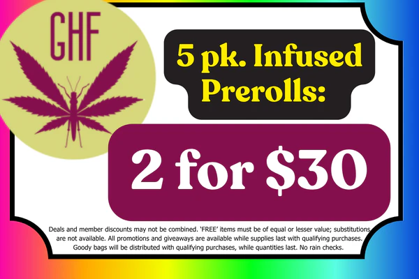 GRASSHOPPER FARMS 5 Pack Infused Prerolls:  2 for $30