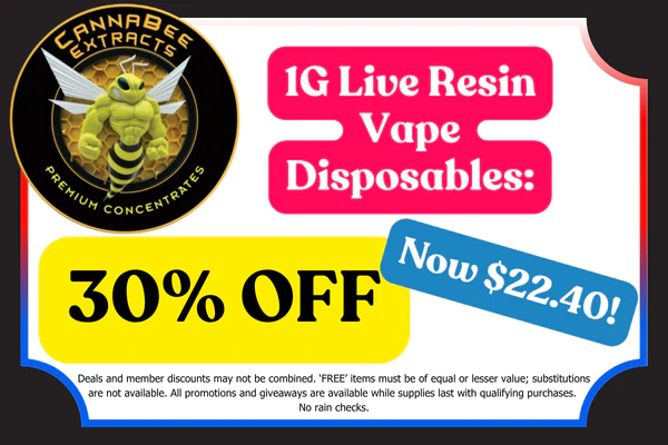CANNABEE EXTRACTS 1g Live Resin Disposable Vapes:  30% OFF (Now $22.40)