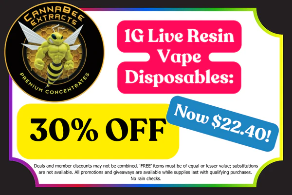 CANNABEE EXTRACTS 1g Live Resin Disposable Vapes:  30% OFF (Now $22.40)