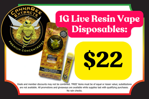 CANNABEE EXTRACTS 1g Live Resin Disposable Vapes: $22
