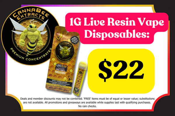 CANNABEE EXTRACTS 1g Live Resin Disposable Vapes: $22