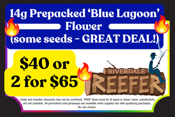 RIVERDALE REEFER 14g "Blue Lagoon" (a few seeds) Flower:  1 for $40 or 2 for $65 (Limited Qty.)