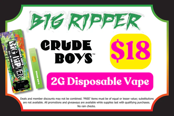BIG RIPPER 2g Disposable Vape: $18
