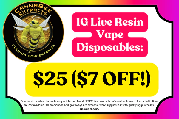 CANNABEE EXTRACTS 1g Live Resin Disposable Vapes:  $25 ($7 OFF)