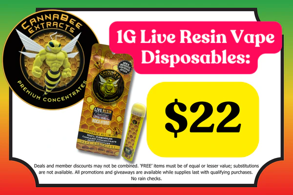 CANNABEE EXTRACTS 1g Live Resin Disposable Vapes: $22