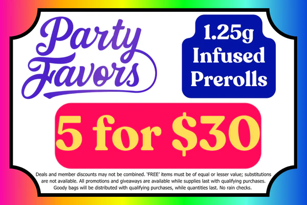 PARTY FAVORS “BONFIRE” 1.25g Infused Prerolls:  3 for $21 | 5 for $30