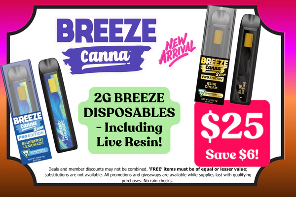 New & Restock: BREEZE 2g Pro Edition Vape Disposables - including Live Resin: $25 (Save $6)