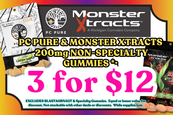 PC PURE & MONSTER XTRACTS 200mg Gummies (excludes Specialty & Blasternauts):  3 for $12