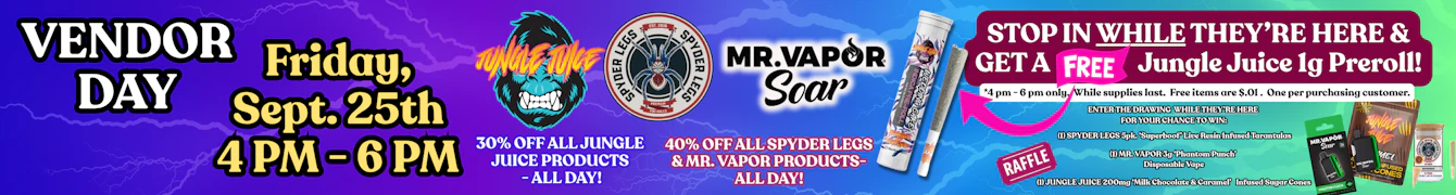 JUNLGE JUICE, SPYDER LEGS & MR. VAPOR Vendor Day, Friday, Sept. 25 at FIRE ISLAND