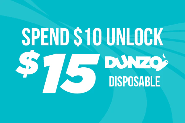 04/22/26: Unlock deal - Spend $10 get a $15 Dunzo Disposable 