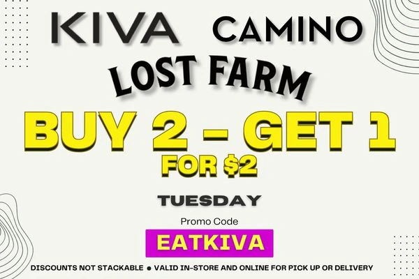 KIVA DEAL - BUY 2 GET 1 - TUESDAY