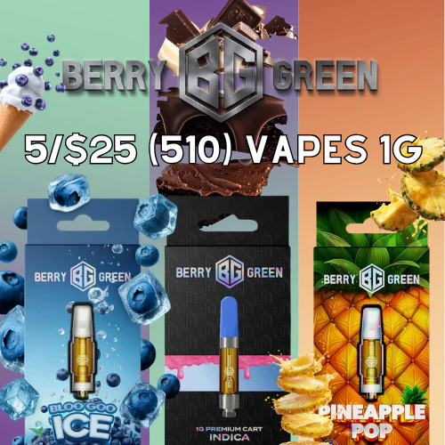 5/$25 Berry Green 510 Vapes 1g