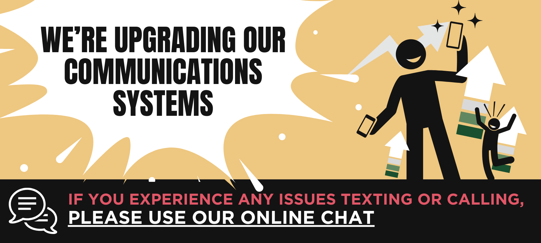 We're Upgrading Our Communications Systems. If you experience any issues texting or calling, please use our online chat to reach us.