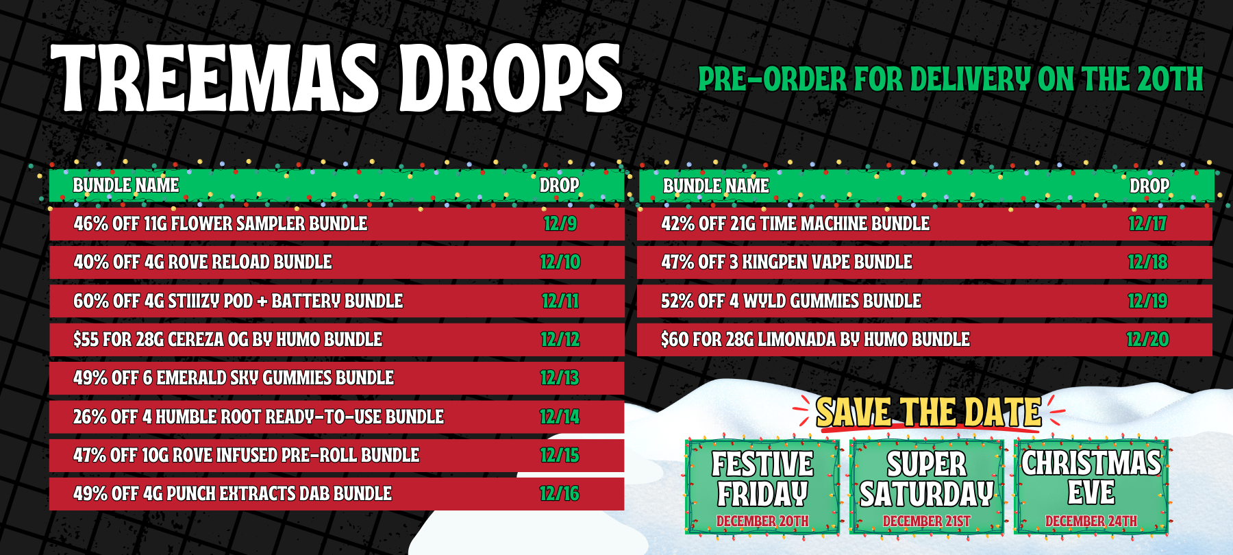 Treemas Drops starting December 9th through the 20th. Save up to 60% off plus ounces as low as $55!