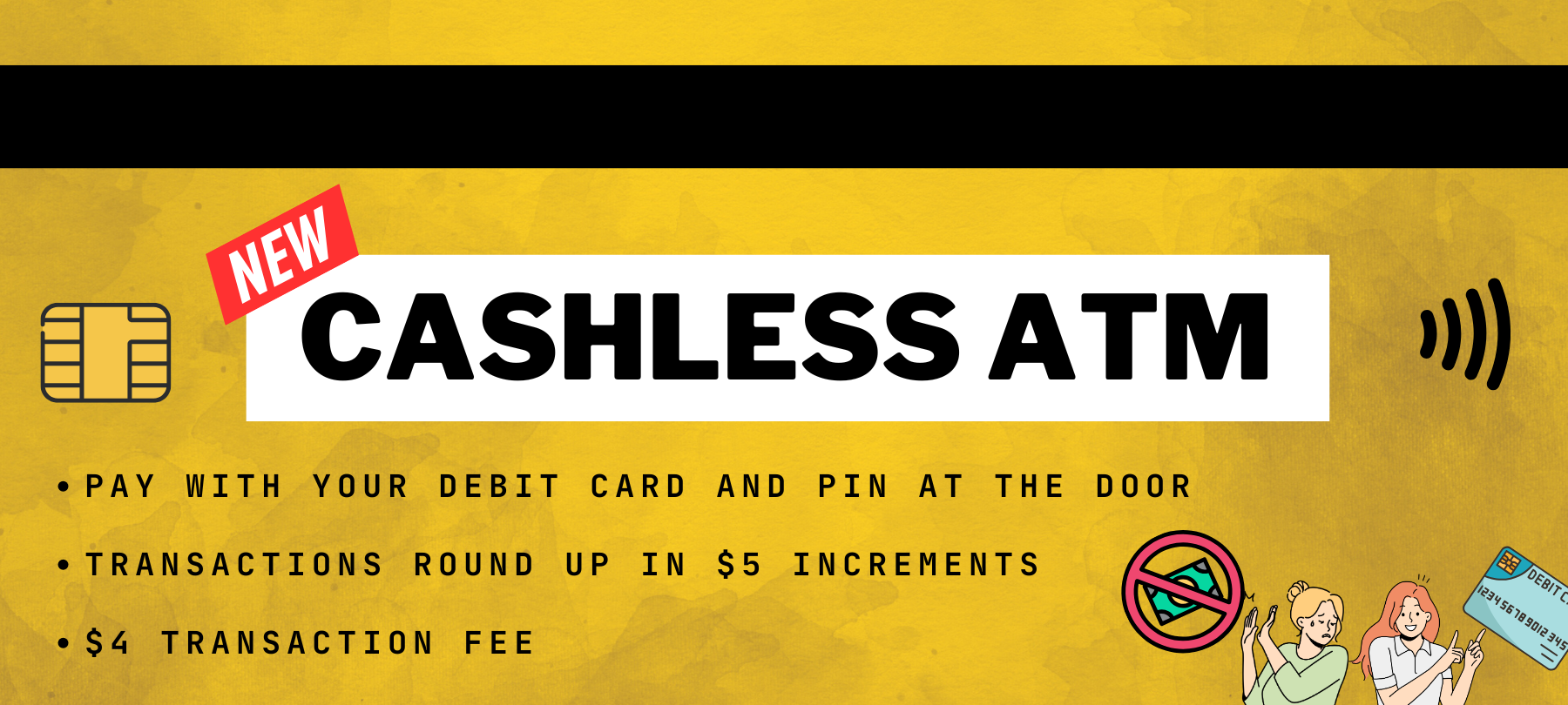 Cashless ATM. Pay at the door for only $4!