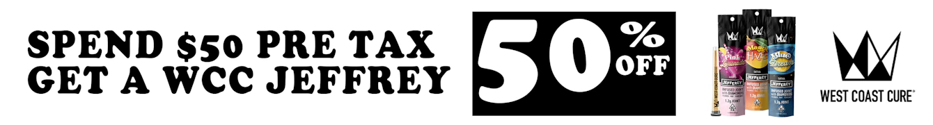 Get 50% off a single infused Jefferey When you spend $50 pre tax