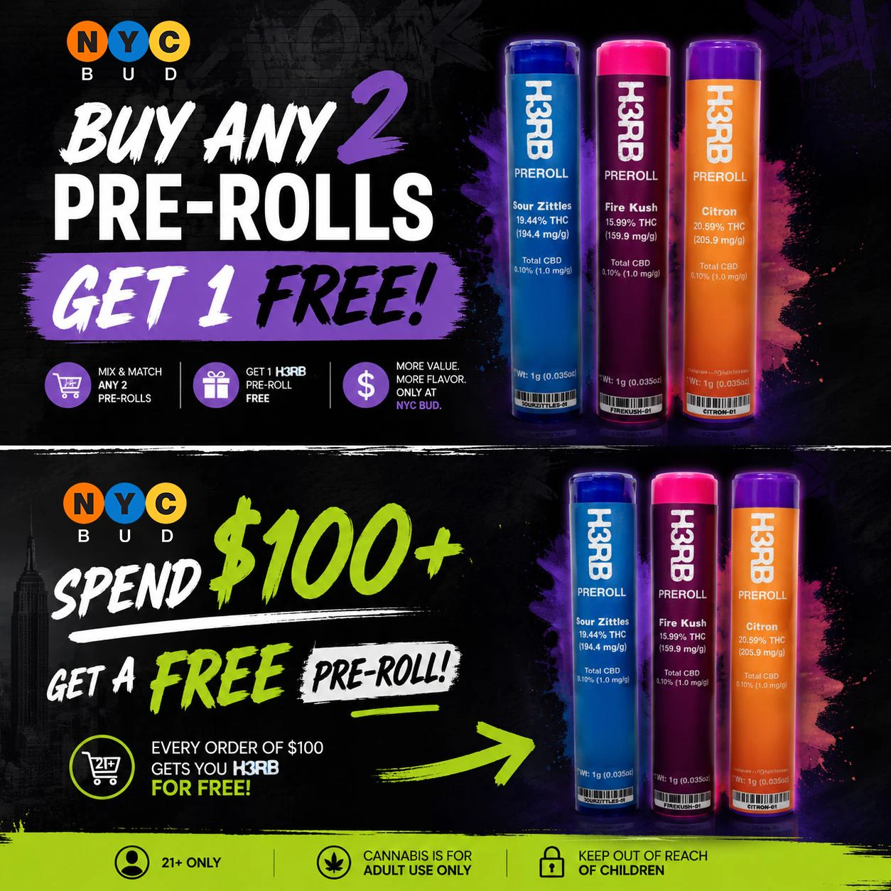 Buy any 2 Prerolls and Get 1 for FREE!