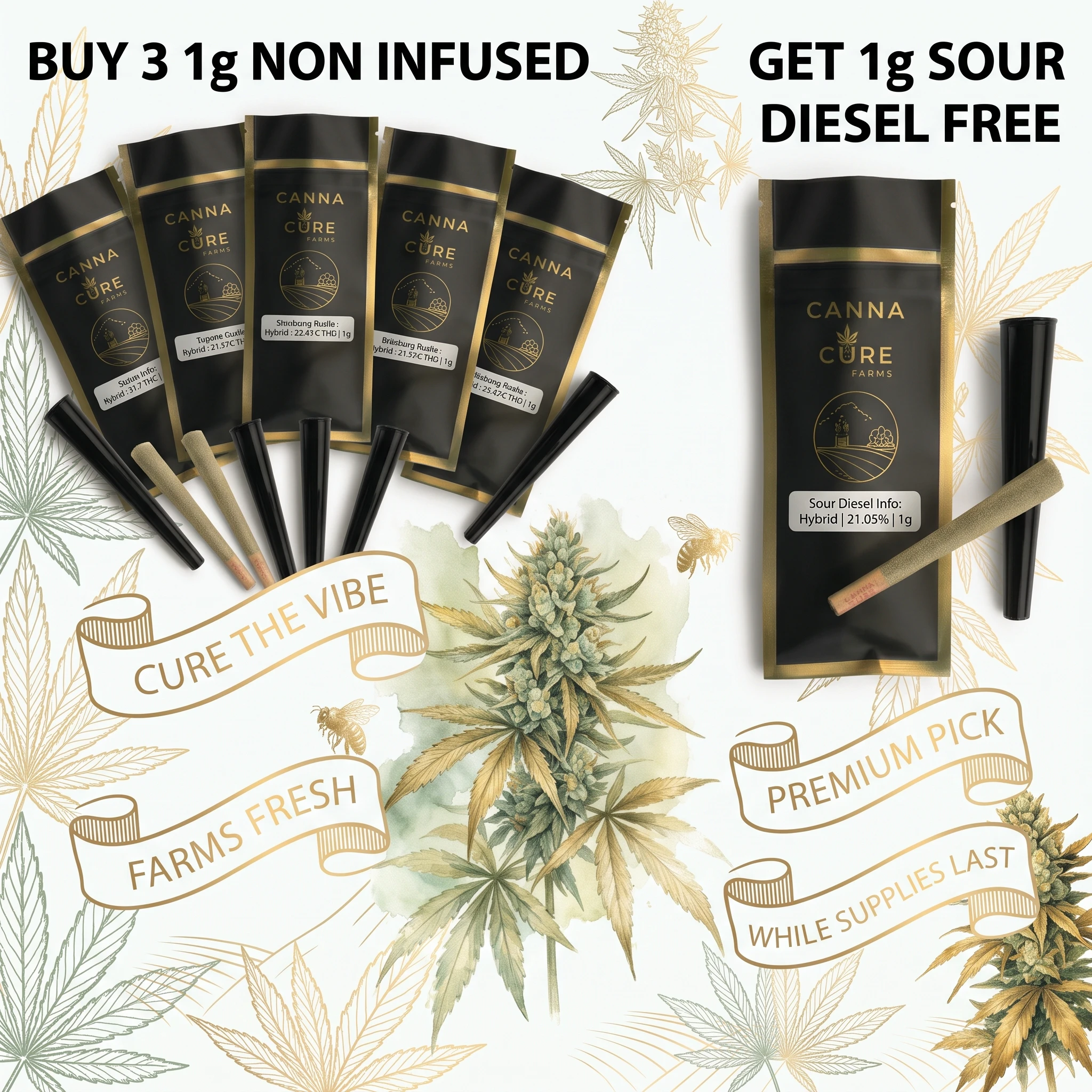 Canna Cure: Buy 3 Non-Infused Pre-Rolls, Get 1g Sour Diesel Free