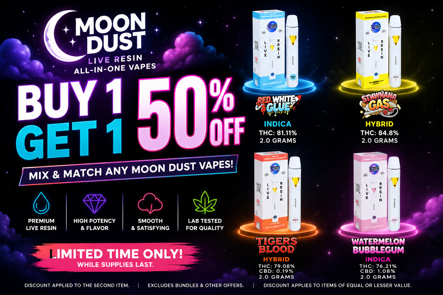 Buy 1, Get One 50% OFF - Moon Dust 2G VAPES